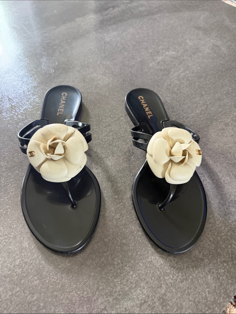 Chanel jelly authentic size 39 camelia flower flats shoes